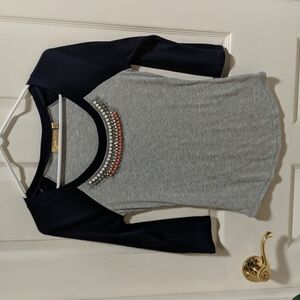 Princess Vera Wang Women's 3/4 Sleeve Embellished Fitted Tee Sz Med